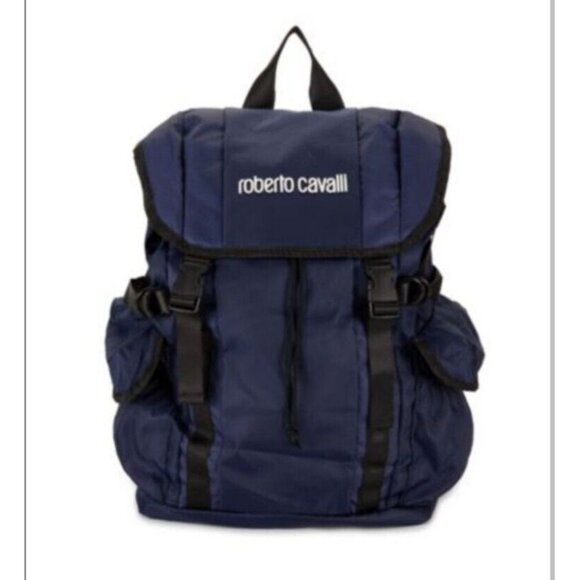Roberto Cavalli Logo Backpack Side Pockets Luggage Strap Travel Airport Hiking